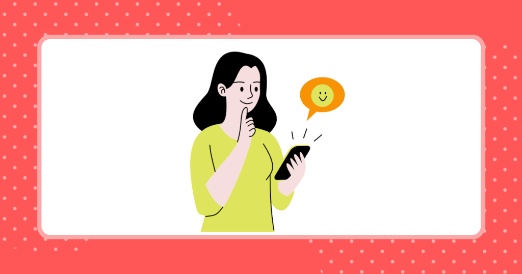 スマホをチェックする笑顔の女性のイメージイラスト