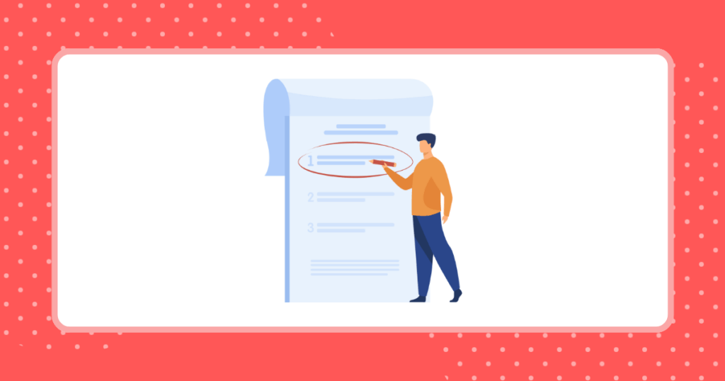 ノートの重要な内容を赤色のペンで囲んでいる男性のイメージイラスト