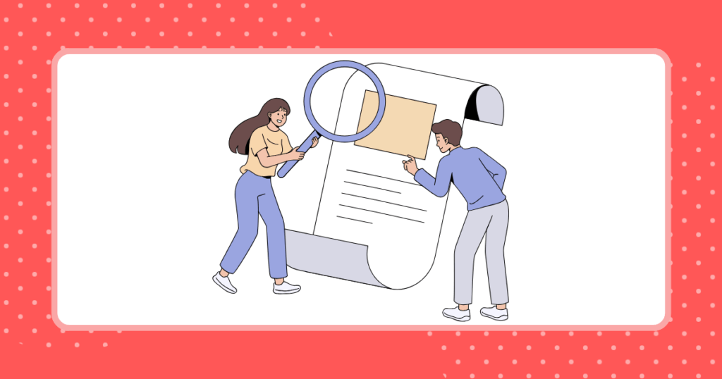 男女が書類の内容を確認しているイメージイラスト