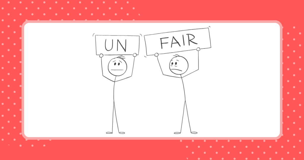 UNFAIRの文字を持つ2人のイメージイラスト