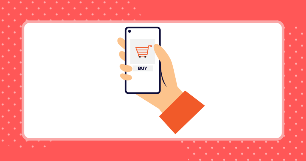 スマホに移っている買い物かごのイメージイラスト