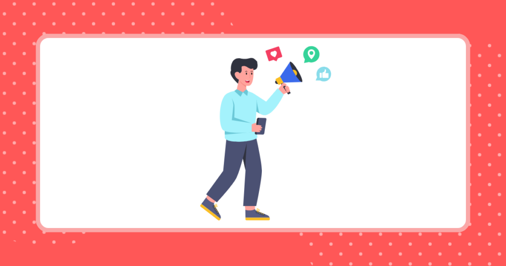 スマホとスピーカーを持って歩く男性のイメージイラスト
