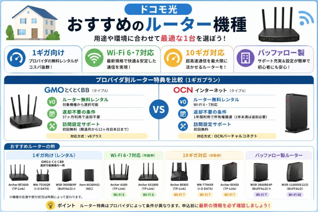 ドコモ光におすすめのルーター機種のイメージスライド